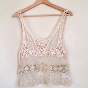 URBAN OUTFITTERS CREAM LACE SHIRT